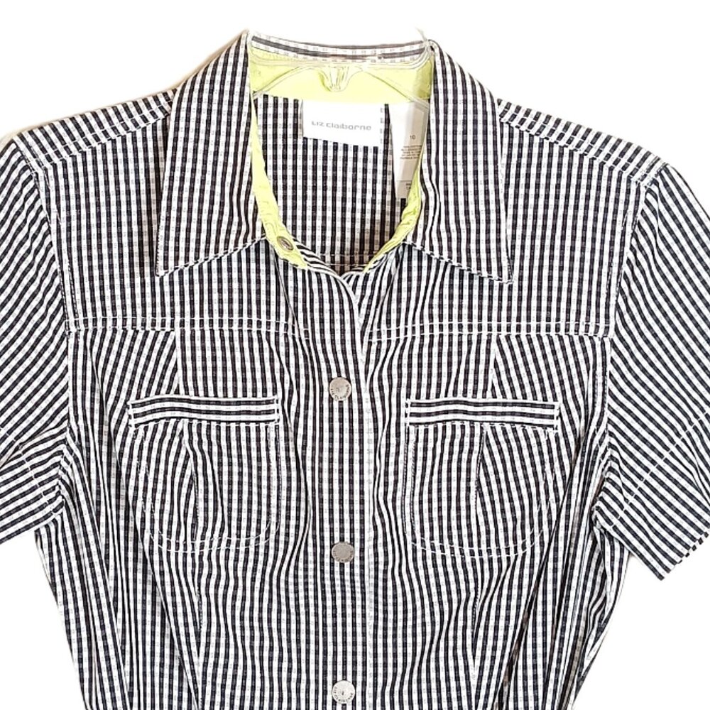 Liz Claiborne Black and White Striped Midi Shirt Dress - Picture 2 of 7